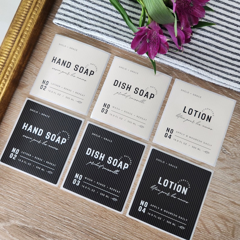 Peel-and-Stick Labels for Kitchen and Bath Soap Dispensers