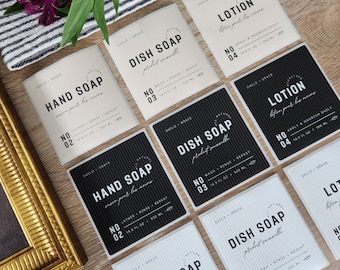 Waterproof Labels for Soap Dispensers | Hand Soap, Dish Soap, Lotion | Home Organization | Modern Peel-and-Stick Labels for Kitchen and Bath