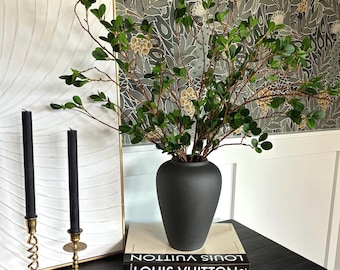 Matte Black Ceramic Vase Set with Milan Faux Stems