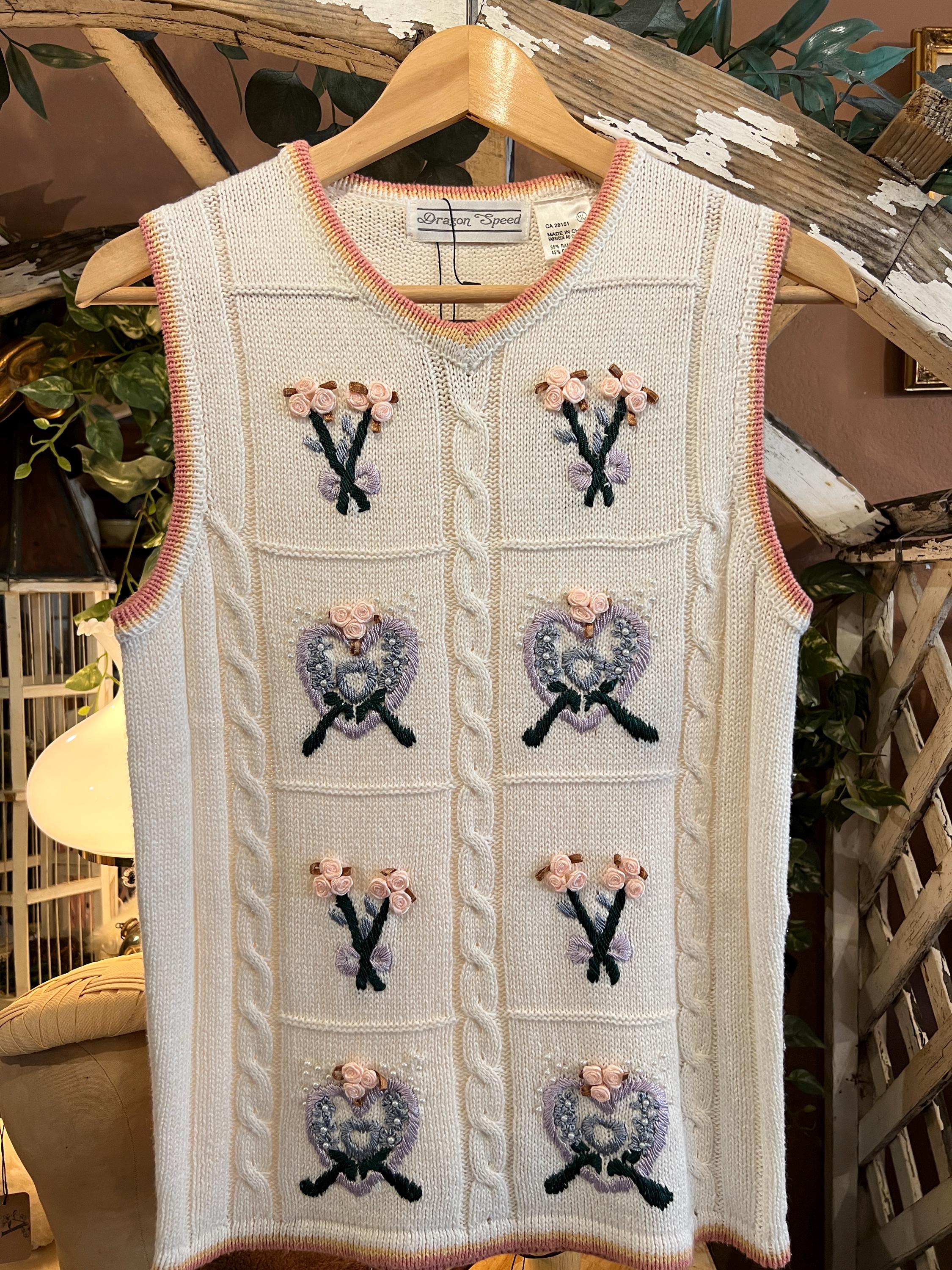 Embroidered Flower Knit Vest - Etsy