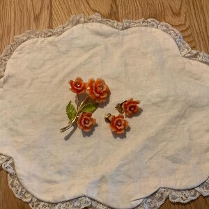 Vintage Floral Brooch Pin Clip Earrings