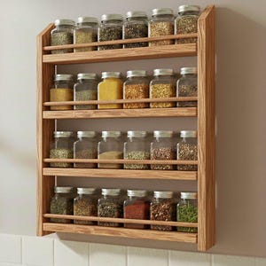 Handmade Wooden Spice Rack, Wall Mounted or Freestanding, Rustic Kitchen Organizer, Solid Wood