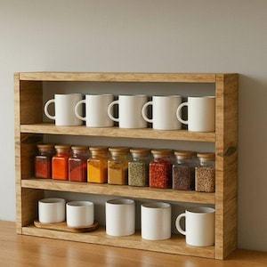 Hanging or Standing Spice Rack, Wall Mounted, Kitchen Organizer, Rustic Style, Wooden Spice Rack, Solid Wood, French Style