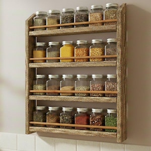 MODEL C9.5 Handmade Wooden Spice Rack, Wall Mounted or Freestanding, Rustic Kitchen Organizer, Solid Wood, Rustic Wall Spice Rack