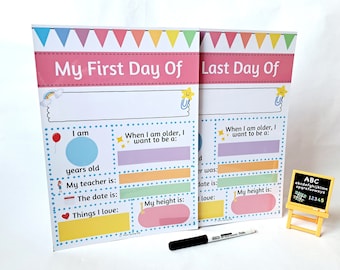 PDF Starting School Chart, First Day Photo Prop Mat, Last Day Photo Sign, Start & End of School Sign, Wipeclean Keepsake Sign, Homeschool