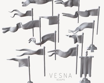 39pc Army flags set /DND dungeons and dragons flags miniatures Basing bits TTRPG scatter terrain banners minis fantasy wargame prop 28/32mm