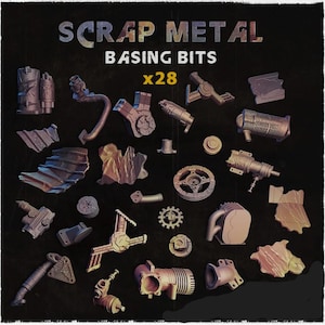 May include: A set of 28 metal basing bits for model making. The bits are made of scrap metal and come in a variety of shapes and sizes.  The bits are perfect for adding detail and texture to your models.