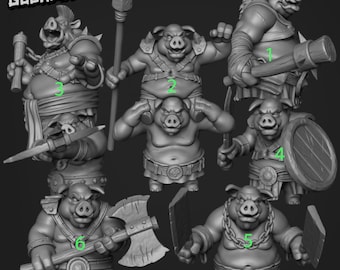 6pc  Pigs Guards set DnD Dungeons and Dragons Animals figurines Warriors NPCs Pigs Miniatures TTRPG Fantasy farming soldiers wargaming minis