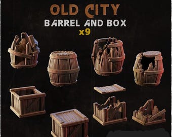 9tlg Bierfässer Boxen | DND Dungeons and Dragons TTRPG 28/32 | Dorf Markt, gebrochene beschädigte Fass-Miniaturen Bastel-Bits