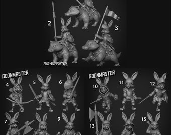 15pc Badger, Rabbit Knights DnD 32m 28mm Dungeons and Dragons Animalfolk DnD Warrior soldier Miniature Wargame figurines Fantasy RPG animals
