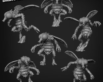 6 fly folk | DnD Dungeons and Dragons TTRPG 28/32/38 | fantasy Fly creatures insect animals Village townsfolk miniature NPCs | by goonmaster