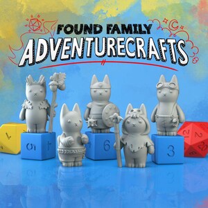 Peanut cat set | DND Dungeons and Dragons TTRPG 28/32/38 | warrior guards village kitten feline animal mechanic swordman woodland miniatures