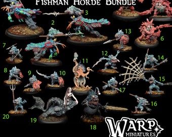 20pc fishman set/DnD Dungeons and Dragons fish miniatures swordsmen NPCs soldiers creatures sea Animal octopus Fantasy TTRPG shrimp warriors