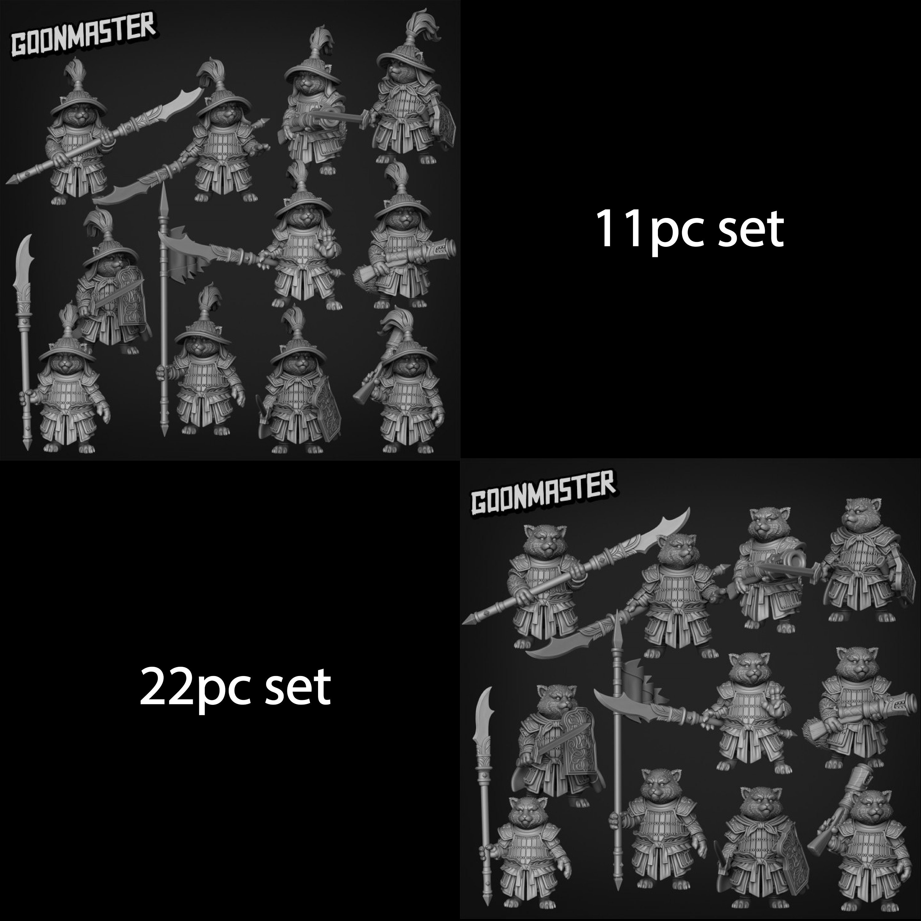 22pc Panda swordsman set/ DnD Dungeons and Dragons tabletop Wargaming minis TTRPG Pathfinder warrior miniature warriors and soldier and NPCs