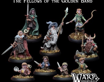 9 Teiliges Golden Band Set/ DnD Dungeons and Dragons Zwerg Schwertkämpfer NPCs Townsfolk Magier Zwerge Elfen Halbling Miniaturen TTRPG DND5E