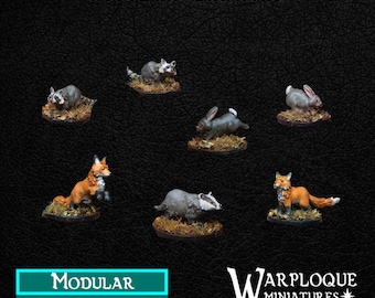 7pc wild animals set/DnD Dungeons and Dragons Animals figurine  NPCs  TTRPG games Fantasy fox, Rabbits, badgers, Racoons forest  miniatures
