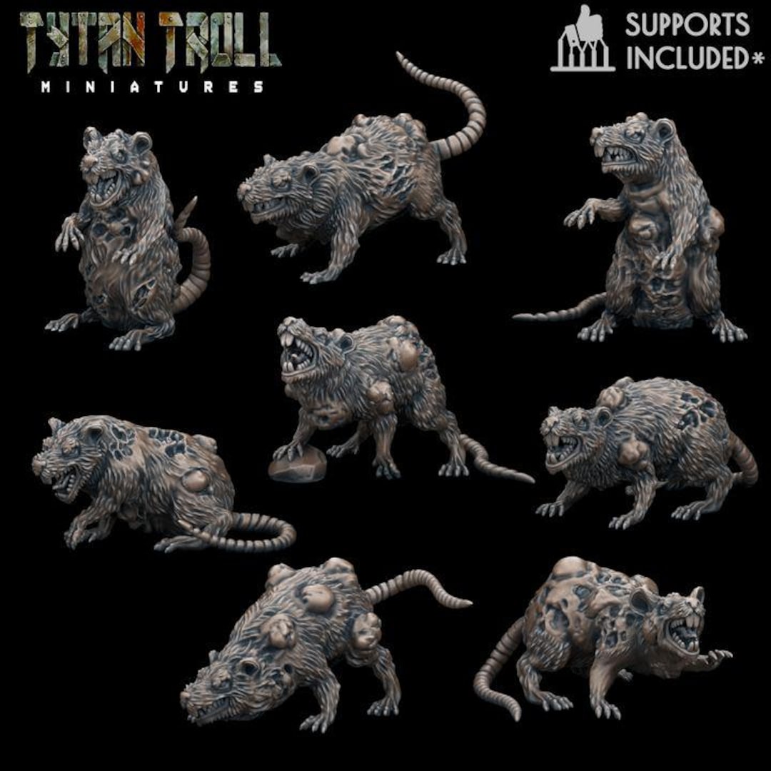 8pc Giant Rats Set | DND Dungeons and Dragons TTRPG 28/32/38