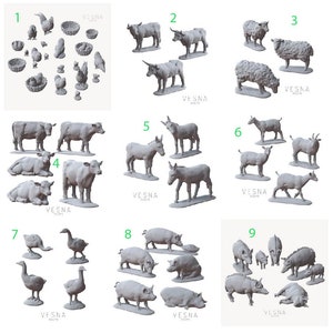 55 Farm yard Animals | DND Dungeons and Dragons RPG 28/32 | village market Food figures sheep pigs cows ducks  NPC chickens goose miniature