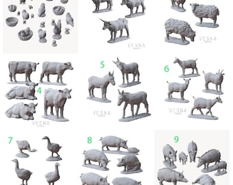 55 Farm yard Animals | DND Dungeons and Dragons RPG 28/32 | village market Food figures sheep pigs cows ducks  NPC chickens goose miniature