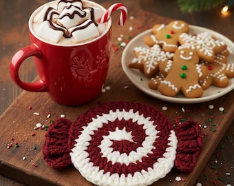 Peppermint Candy Coaster Crochet Pattern | Crochet Coaster | Crochet Spiral | Christmas Coaster