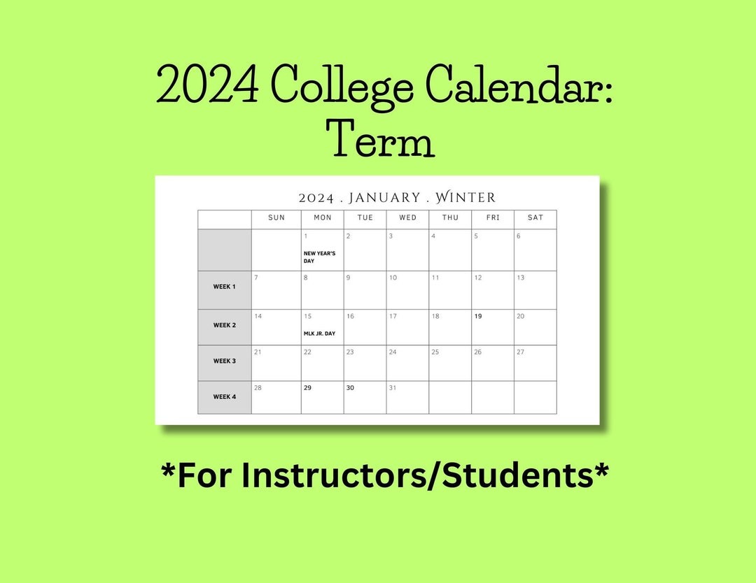 2024 College Quarter Calendar Printable|downloadable * Perfect for ...