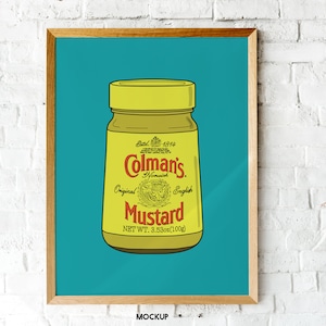 Colman's Mustard Jar - witziges, leuchtendes Poster für die Küche - Hochwertiger Premiumdruck 200 g/m² A5 / A4 / A3 / A2 / A1