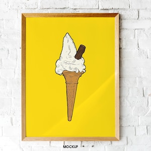 Retro Ice Cream 99 Flake  -  fun bright graphic illustration wall art poster - Heavyweight premium print 200 gsm A5 / A4 / A3 / A2
