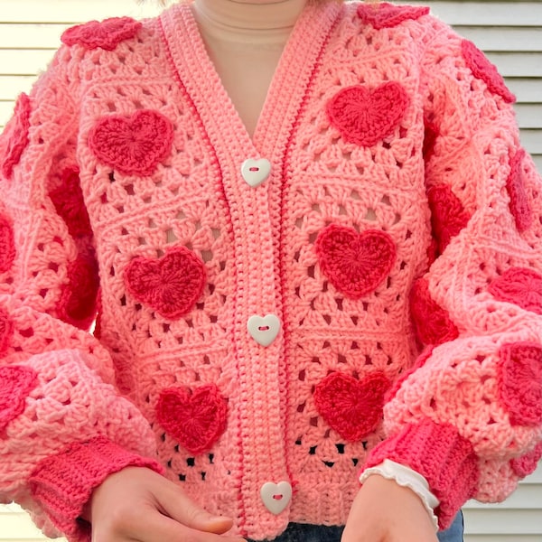 Lots of Love Crochet Cardigan Pattern PDF Instant Download Pink Heart Sweater Valentines Day Gift