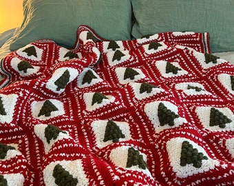 Vintage Inspired Christmas Tree Afghan Crochet Pattern PDF Instant Digital Download Evergreen Pine Tree Blanket Holiday Winter Throw