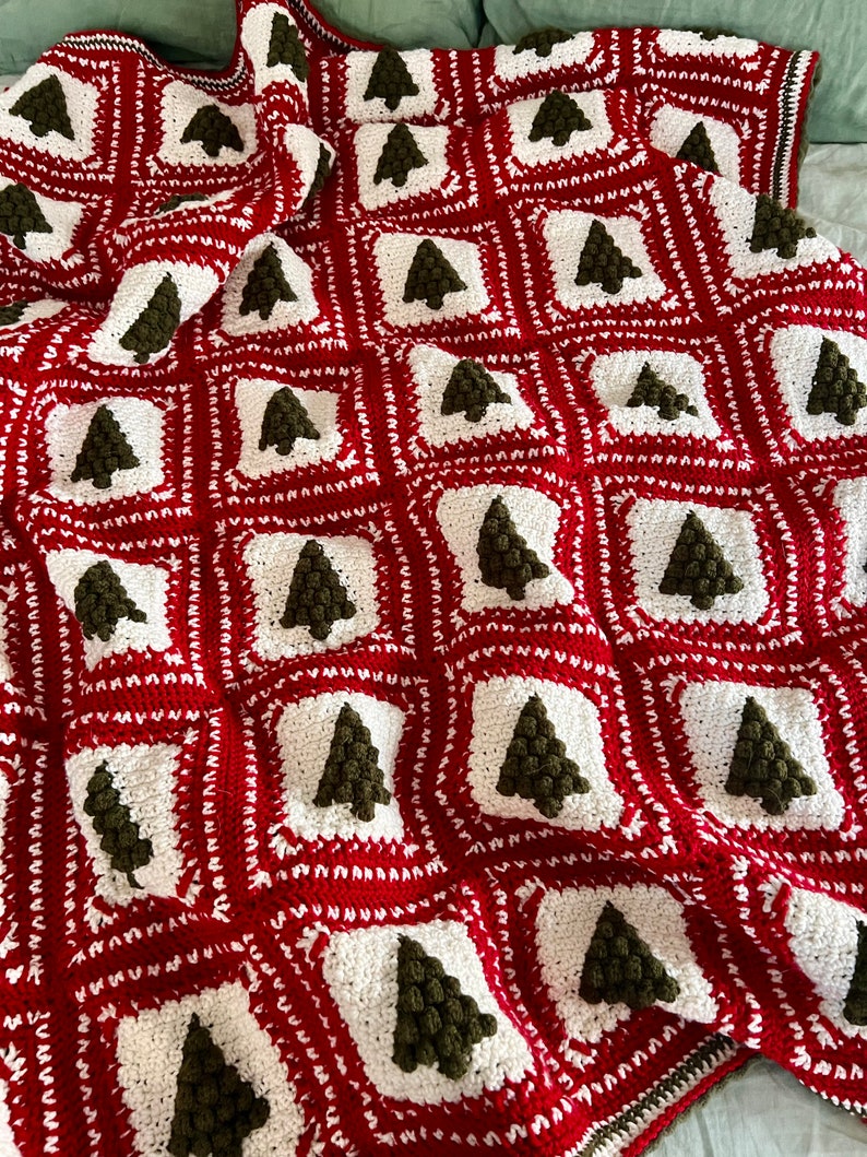 Vintage Inspired Christmas Tree Afghan Crochet Pattern PDF Instant Digital Download Evergreen Pine Tree Blanket Holiday Winter Throw image 2