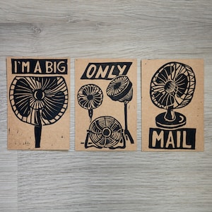 Cartes postales linogravures imprimées à la main - Éventails
