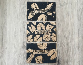 Handprinted Linocut Postcards - Set of 3