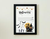 Halloween Deko Karten Poster Einladung Wandbild Einladungskarten Kürbis Freunde Familie Geschenkidee sofort Druck ohne Rahmen