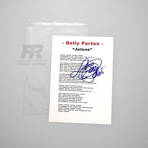 Feuille de paroles A4 signée Dolly Parton Jolene Feuille de paroles A4 signée Signature pour amateur de musique, cadeau souvenirs pour fan, feuille de disque vinyle