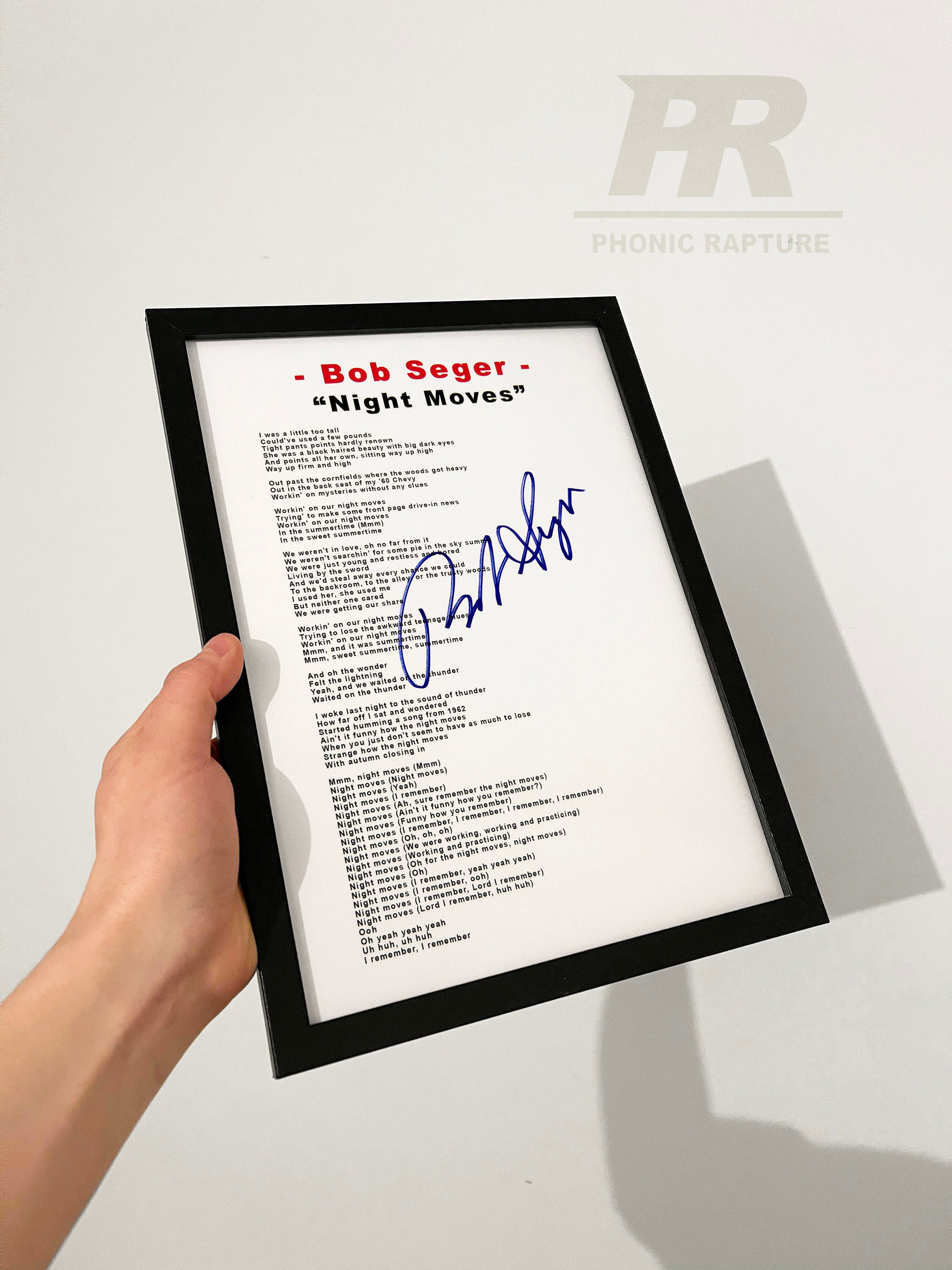 Bob Seger Night Moves Signed A4 Lyric Sheet Autographed Signature 