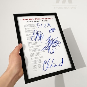 Red Hot Chili Peppers The Zephyr Song Signed A4 Lyric Sheet Autographed A4 Lyric Sheet Signature Music lover Gift Vinyl Art Memorabilia Fan