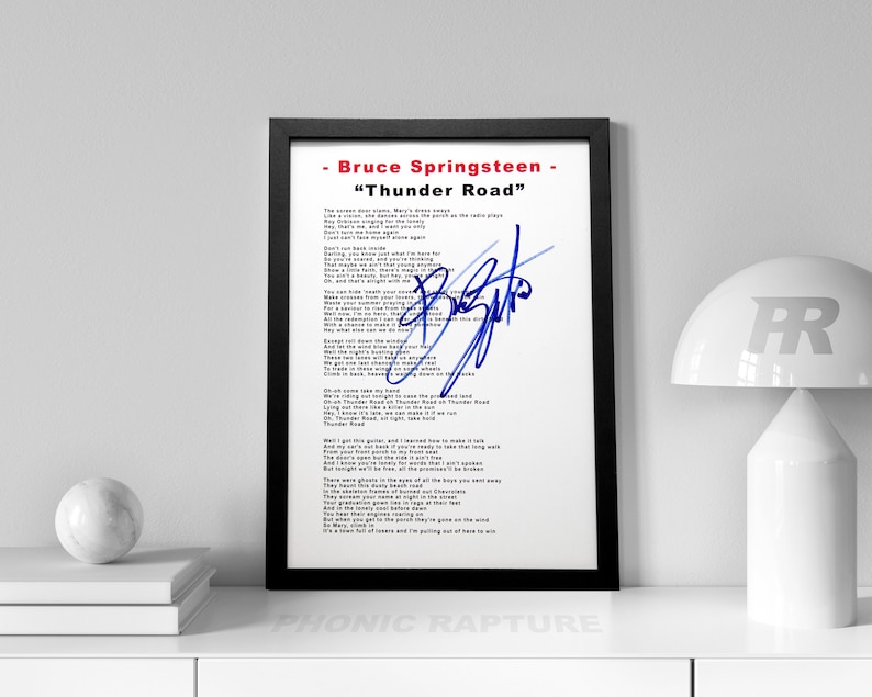 Bruce Springsteen Thunder Road Signed A4 Lyric Sheet Autographed ...