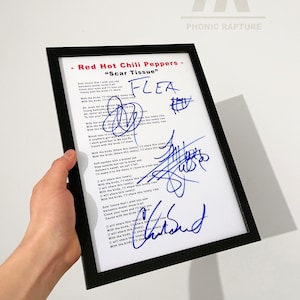 Red Hot Chili Peppers Scar Tissue Signed A4 Lyric Sheet Autographed A4 Lyric Sheet Signature Music lover Gift Vinyl Art Memorabilia Fan