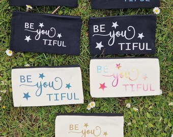 BeYOUtiful Design Nettes Design Schminktasche | Federmäppchen | Schminktasche | Leinentasche| Geschenk für sie | Kosmetiktasche