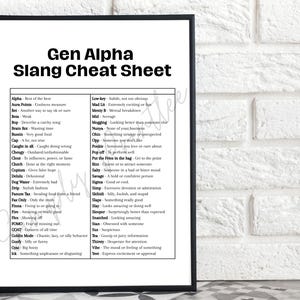 Gen Alpha Slang Cheat Sheet Poster: Teacher Parent Guide (Digital Download)