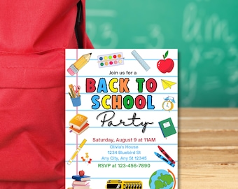 Back to School Party Invitation Template: Editable Canva Invite (Digital Download)