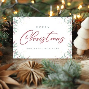 Modelo de Cartão de Feliz Natal | Cartão de Natal | Cartão de Feliz Ano Novo | Cartão Simples | Editável para Imprimir