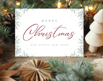 Editable Christmas Card Template: Merry Christmas & Happy New Year | Holiday Card | New Year Greetings