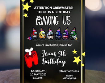 Editable Among Us Birthday Invitation Template on Canva: Editable Kids Party Invite