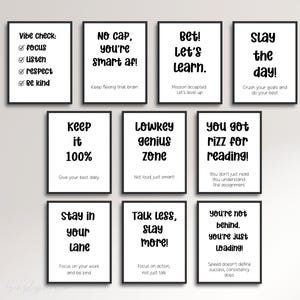 Gen Alpha School Classroom Posters Set | Middle School Slang | Fun Printable Wall Art for Modern Classrooms
