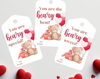 Printable You Are Beary Tag Set | Valentine's Day Tags | Valentine's Day Gift and Favor Tags