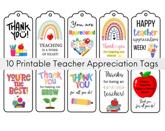 Teacher Appreciation Printable Tags | Teacher Appreciation Week Tag | Teacher Thank You Tag | Colorful Teacher Appreciation Gift Tag