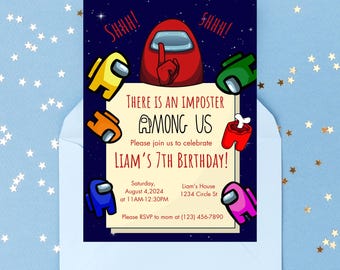 Among Us Birthday Invitation Template | Kids Imposter Party Invite | Shh There is an Imposter Among Us | Printable Digital Download