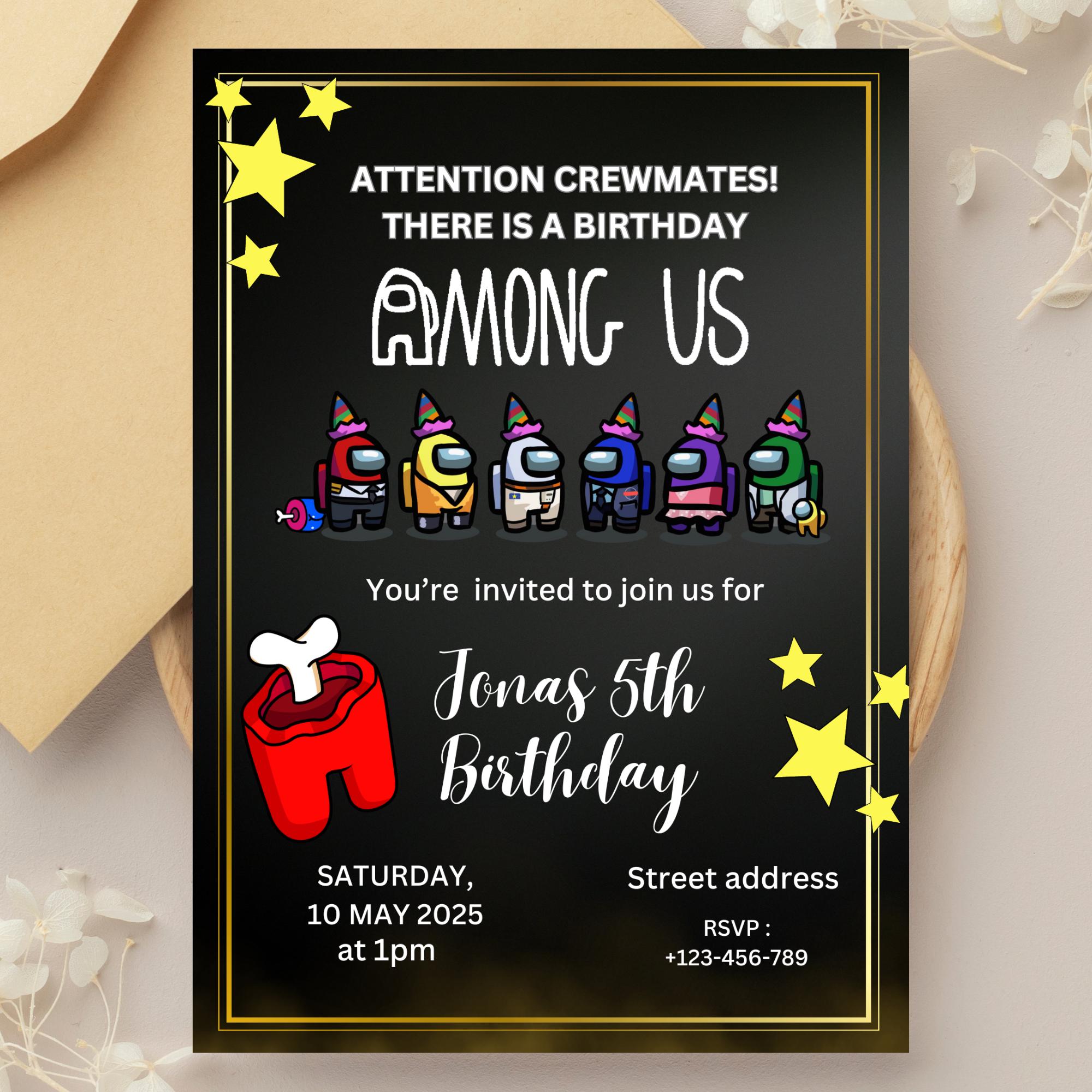 Among us birthday invitation template editable template among us invite