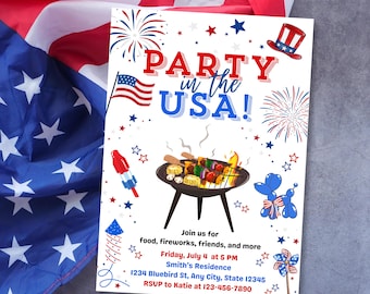 Editable 4th of July BBQ Invitation Template | Party in the USA Invite | Independence Day Barbeque